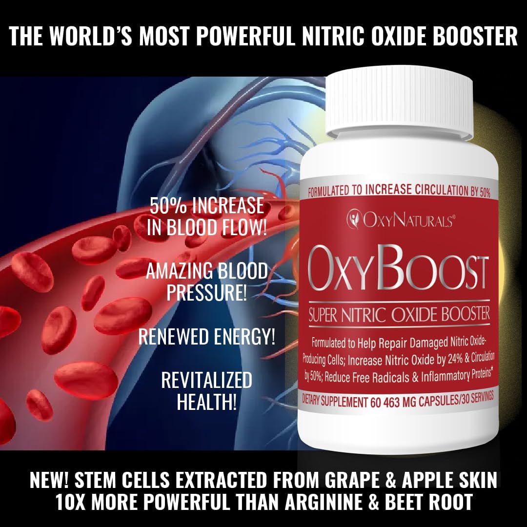OxyNaturals OxyBoost with ViNitrox - Nitric Oxide Supplement for Blood Pressure, Heart Health, Energy, Circulation - 3 Bottles, 90 Servings
