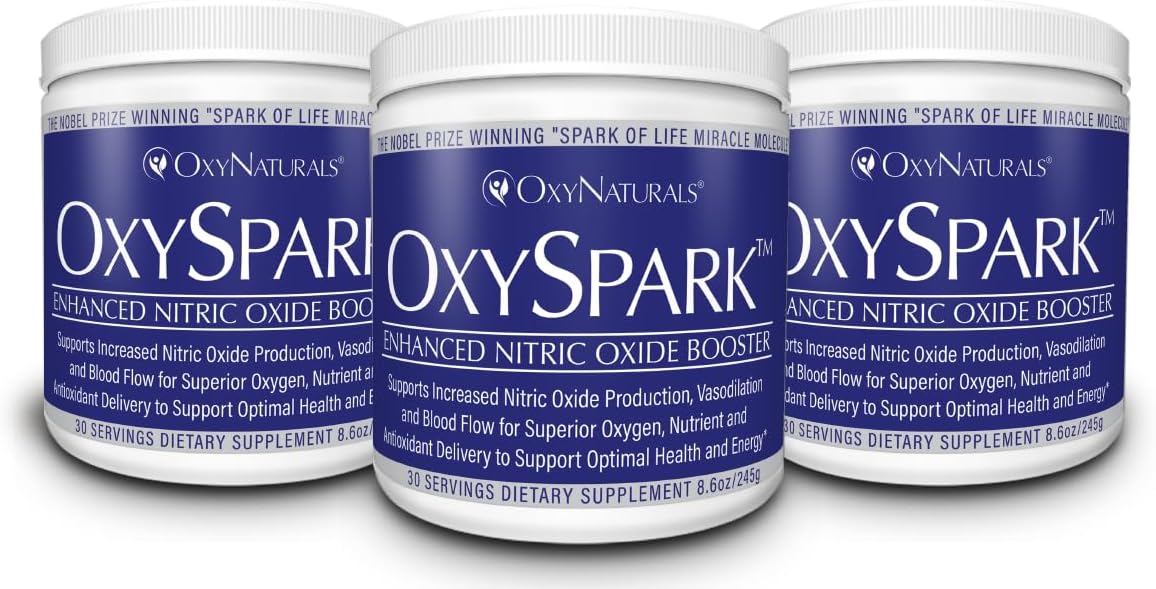 OxyNaturals OxySpark Nitric Oxide Supplement - 90 Servings, 3 Bottles - Support Blood Pressure, Heart Health, Energy, and Circulation