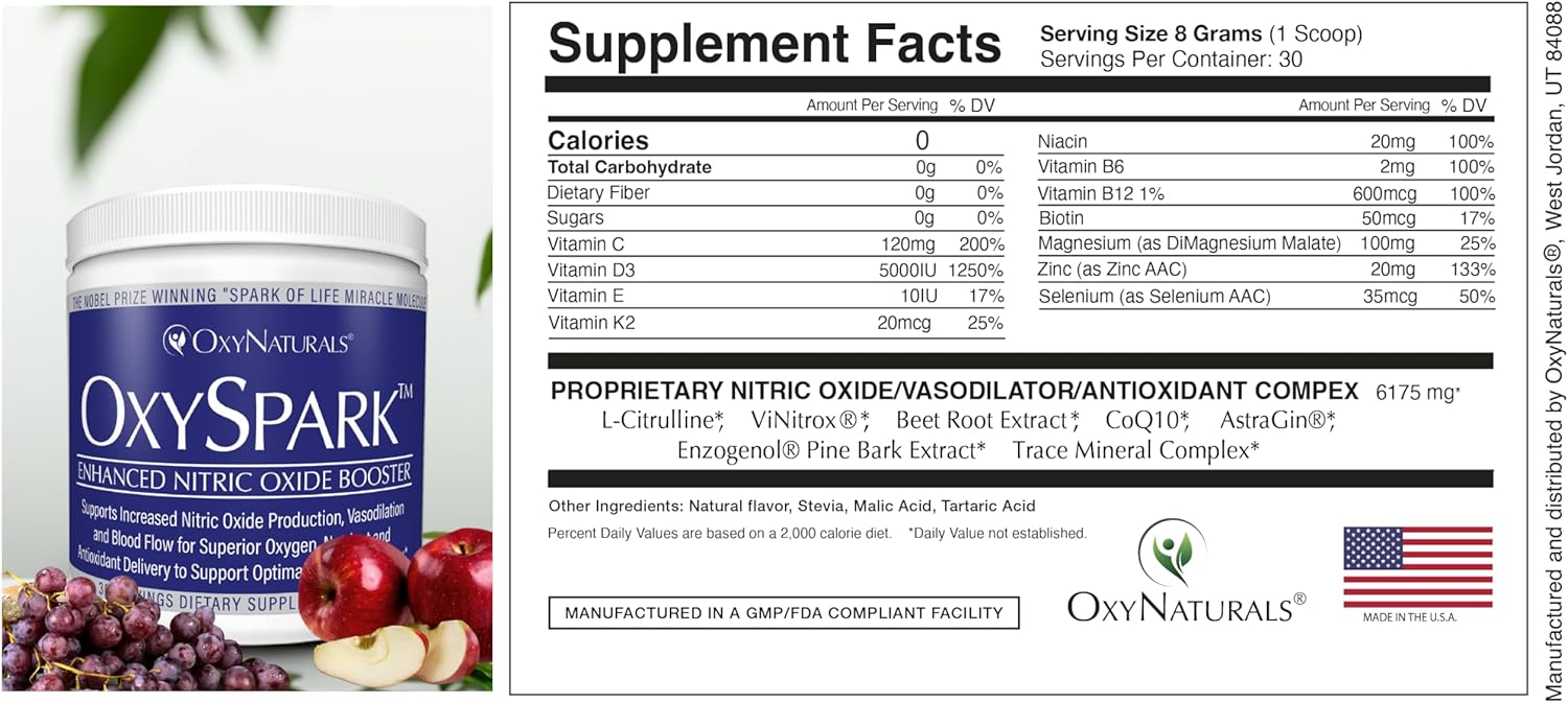 OxyNaturals OxySpark Nitric Oxide Supplement - 90 Servings, 3 Bottles - Support Blood Pressure, Heart Health, Energy, and Circulation