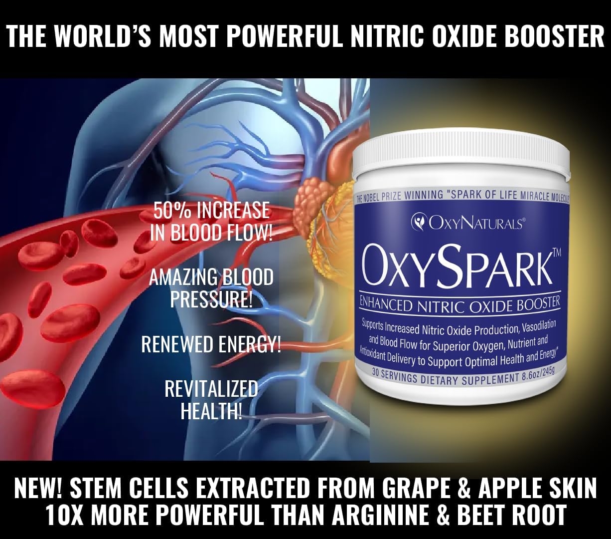 OxyNaturals OxySpark Nitric Oxide Supplement - 90 Servings, 3 Bottles - Support Blood Pressure, Heart Health, Energy, and Circulation