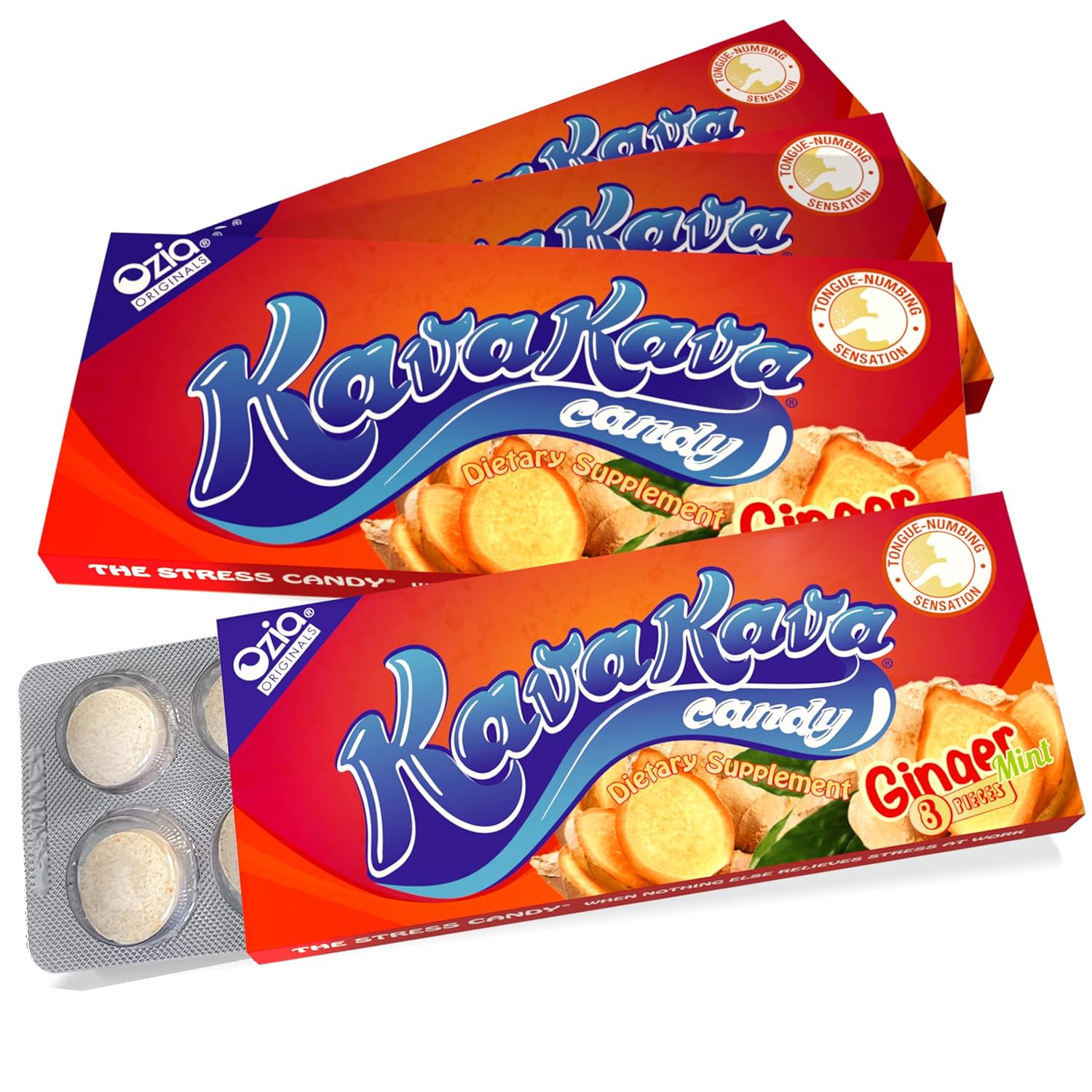 Ozia Originals Kava Kava Candy - Natural Stress Relief Supplement with Kava Extract, 32 Candies in Ginger Mint Flavor Pack