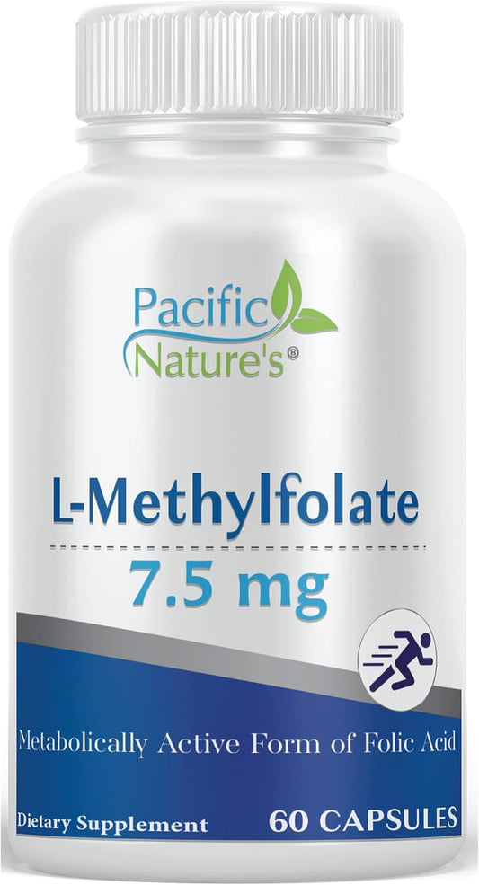 Pacific Nature L-Methylfolate 7.5mg Capsules - Natural Folate for Health Support - Gluten Free, Non-GMO - 60 Count