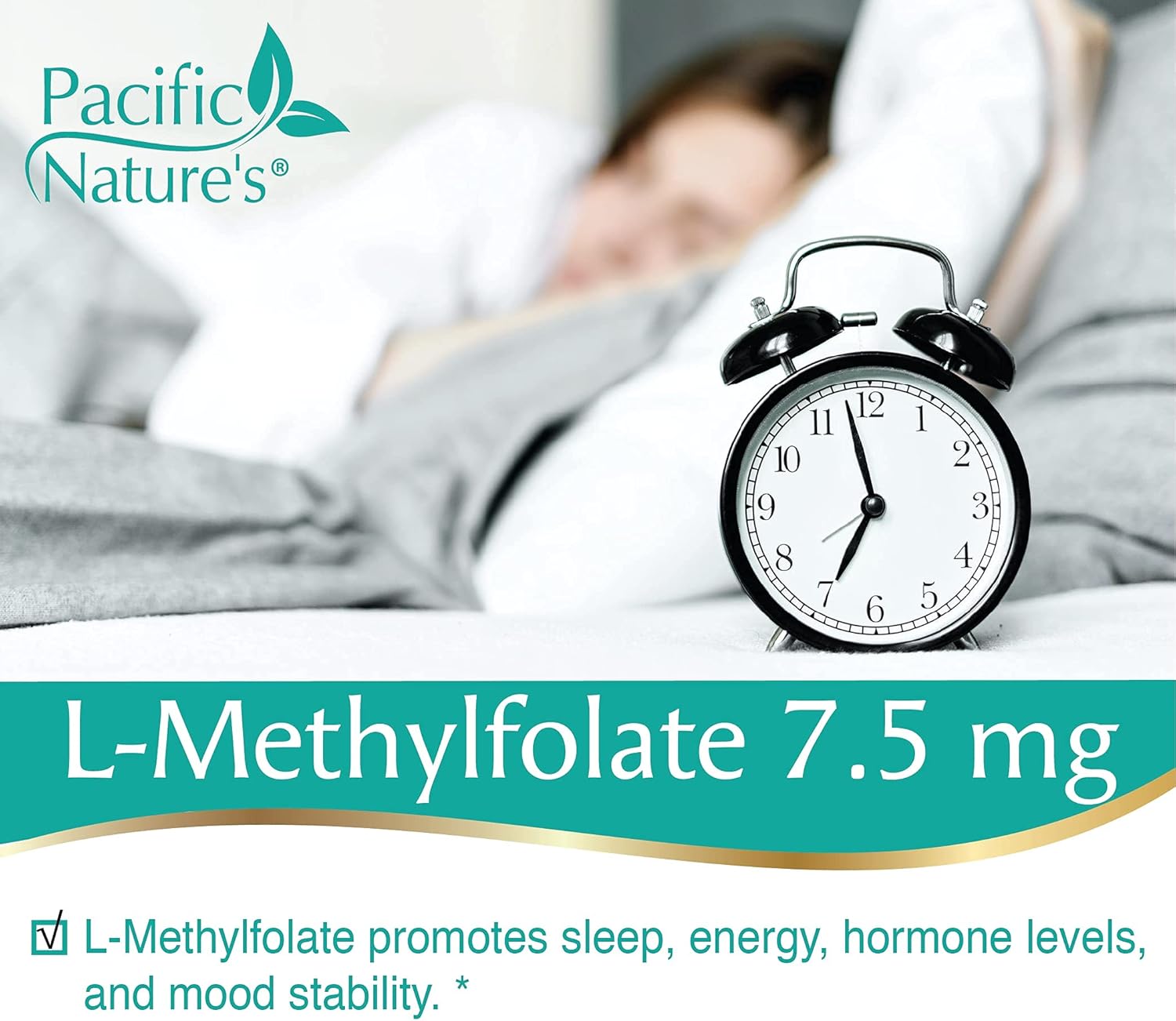 Pacific Nature L-Methylfolate 7.5mg Capsules - Natural Folate for Health Support - Gluten Free, Non-GMO - 60 Count