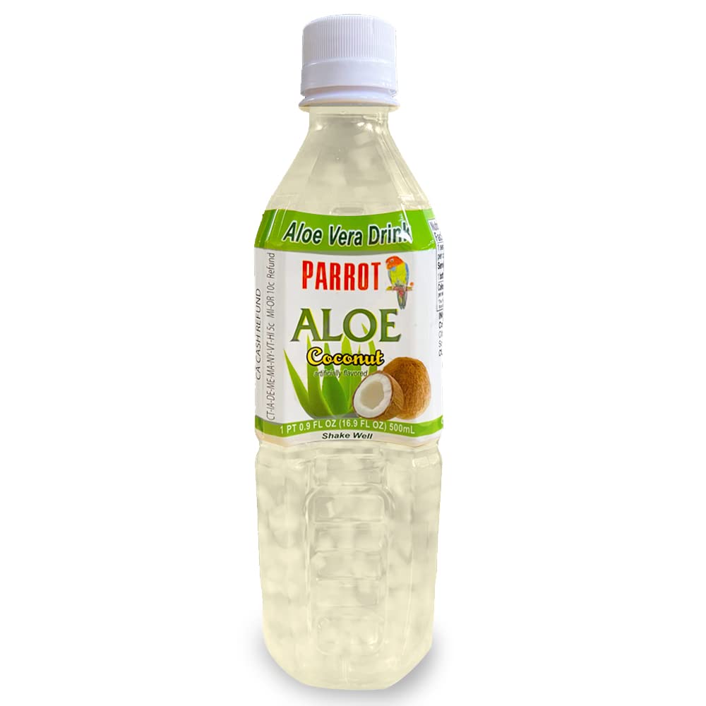 Pack of 10 Parrot Brand Coconut Flavored Aloe Vera Juice Drinks, 16.9 oz (500mL)