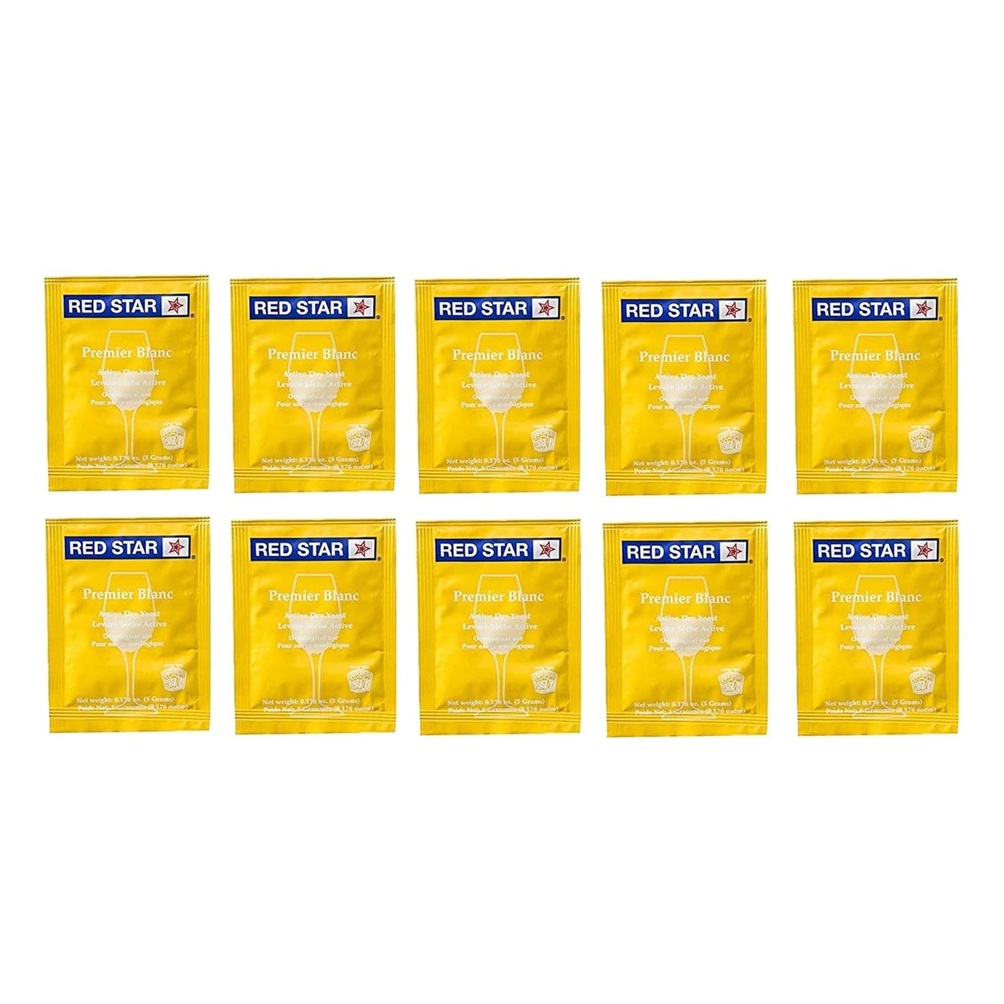 Pack of 10 Red Star Premier Blanc Champagne Yeast & 3.5oz North Mountain Supply Food Grade Yeast Nutrient Jar