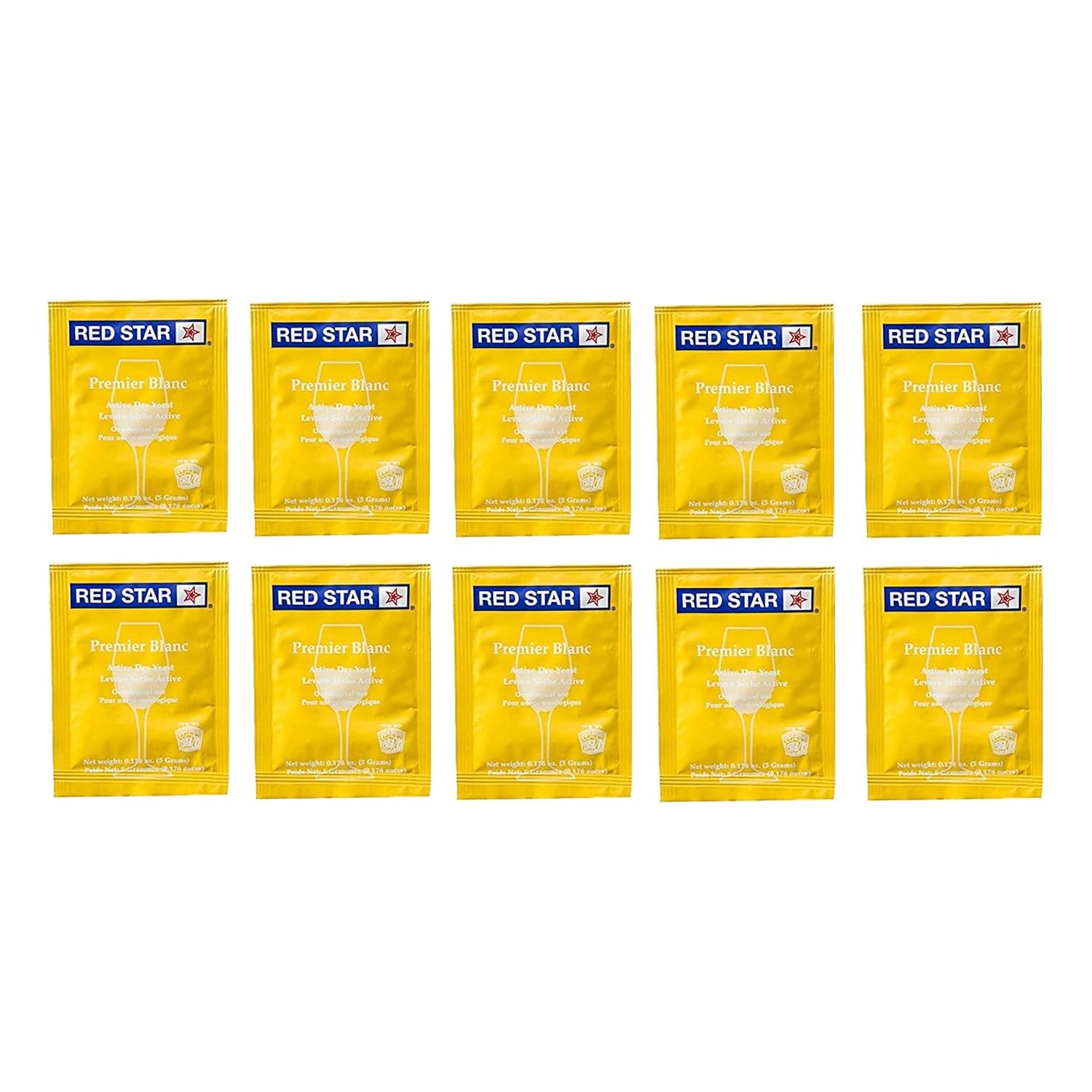 Pack of 10 Red Star Premier Blanc Champagne Yeast & 3.5oz North Mountain Supply Food Grade Yeast Nutrient Jar