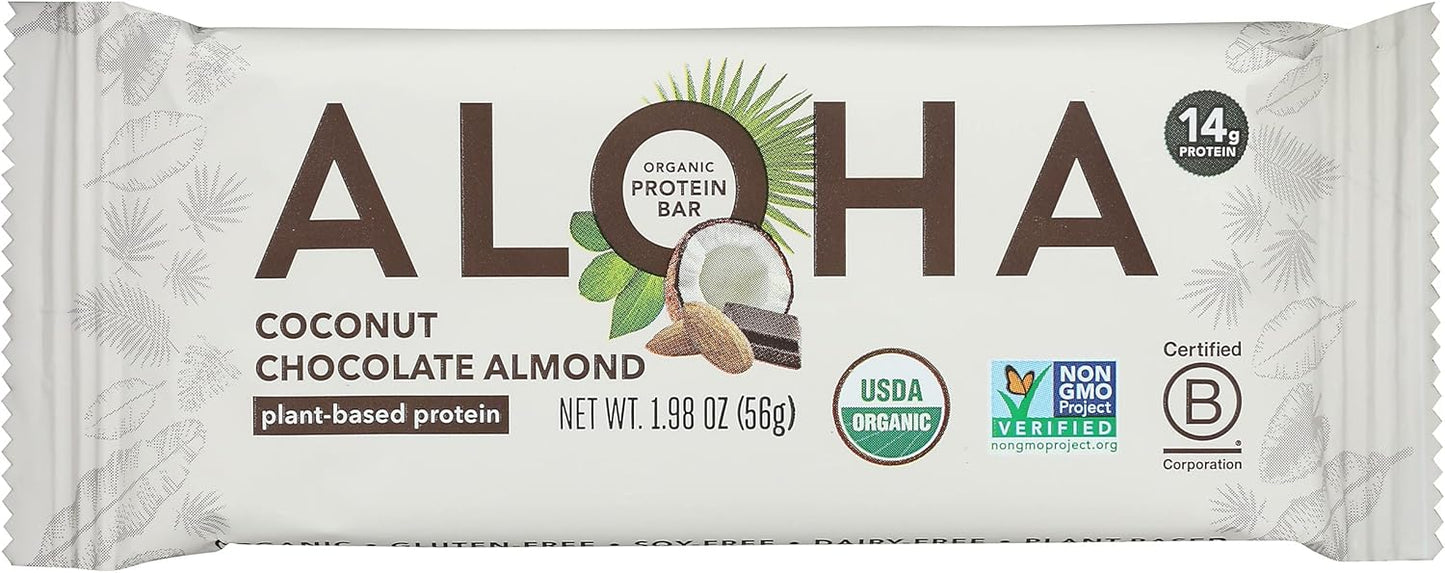 Pack of 12 Aloha Coconut Chocolate Almond Protein Bars, Plant Based, Non GMO - 1.98 Ounces