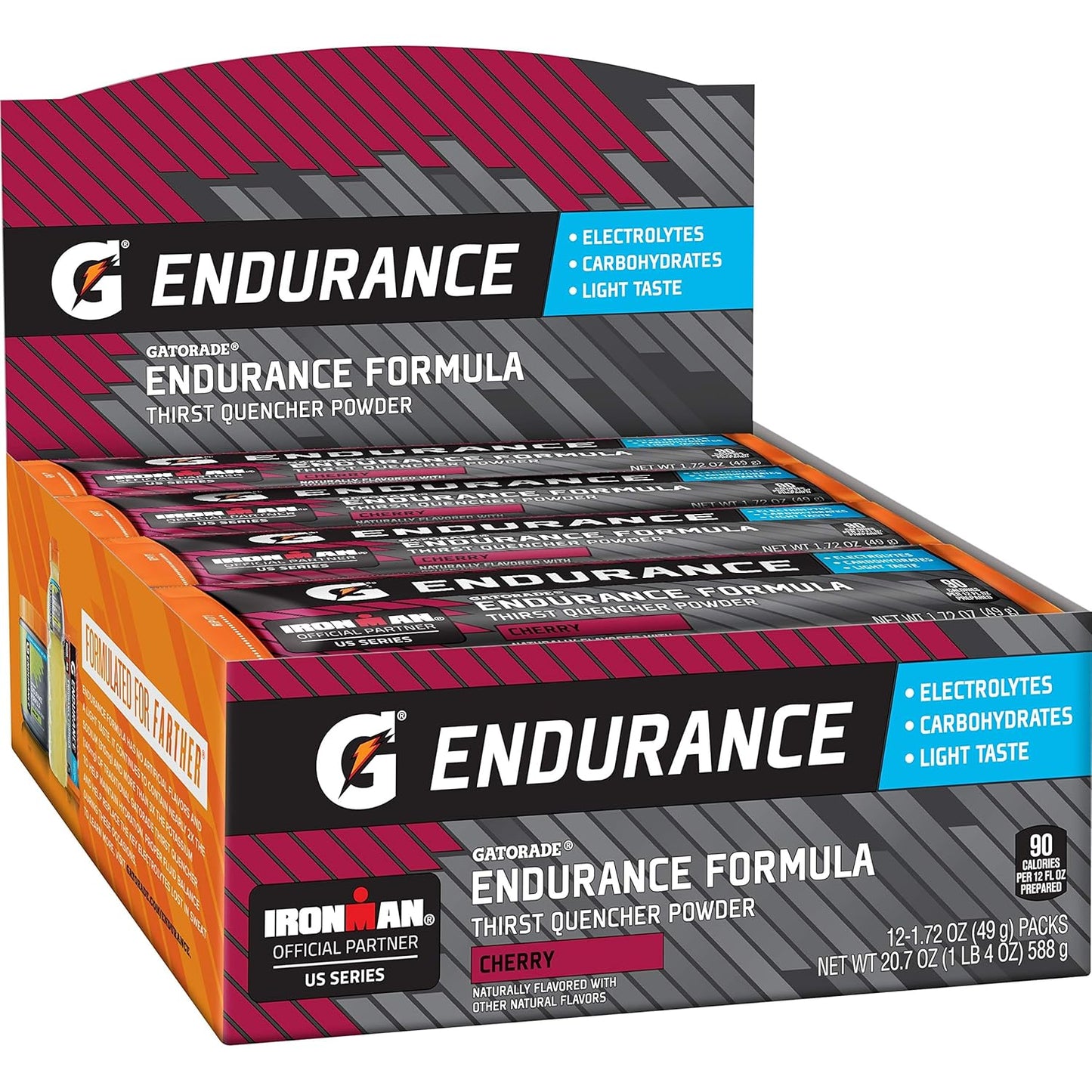 Pack of 12 Gatorade Endurance Formula Powder Cherry Flavored with Electrolytes, 1.72 Oz