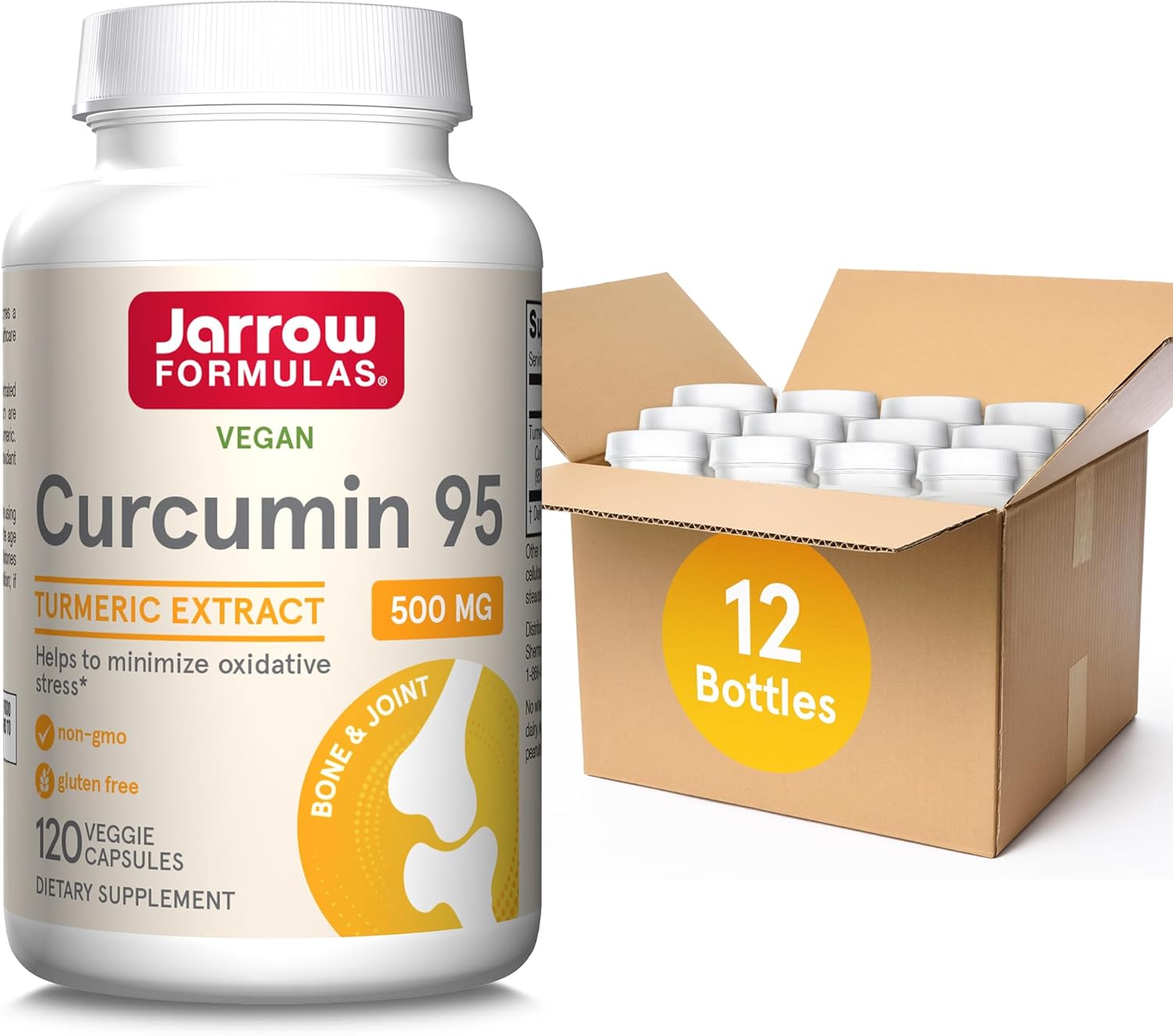 Pack of 12 Jarrow Formulas Curcumin 95 500mg Turmeric Extract Capsules for Antioxidant & Joint Support