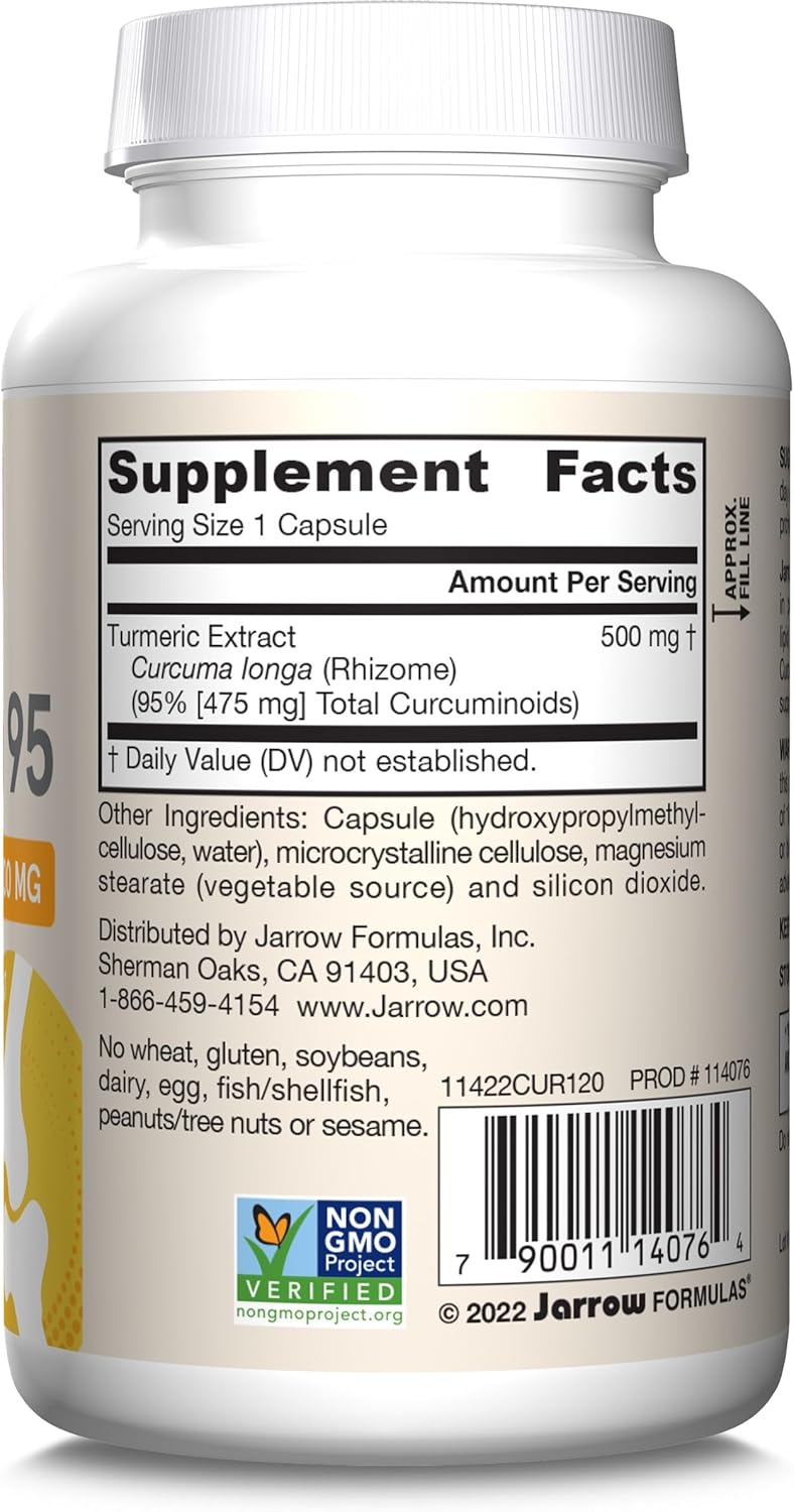 Pack of 12 Jarrow Formulas Curcumin 95 500mg Turmeric Extract Capsules for Antioxidant & Joint Support