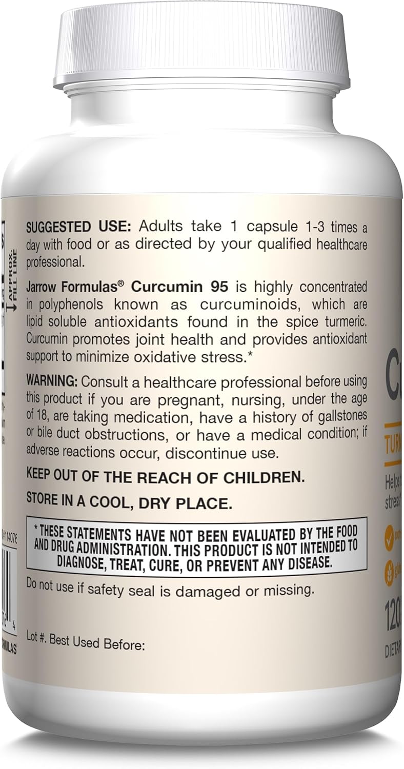 Pack of 12 Jarrow Formulas Curcumin 95 500mg Turmeric Extract Capsules for Antioxidant & Joint Support