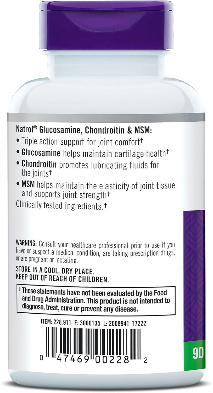 Pack of 12 Natrol Glucosamine, Chondroitin, and MSM Joint Mobility Tablets - 90 Count