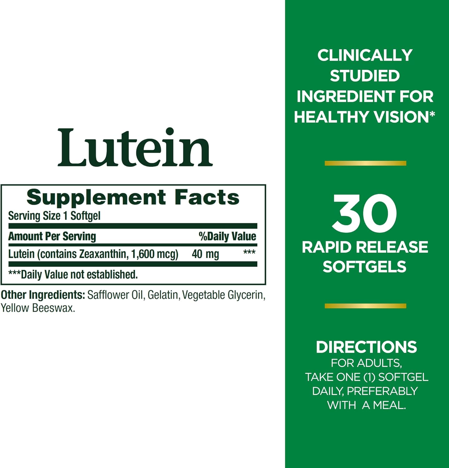 Pack of 120 Nature's Bounty Lutein Softgels for Vision Health Support, 40mg Eye Health Supplements and Vitamins