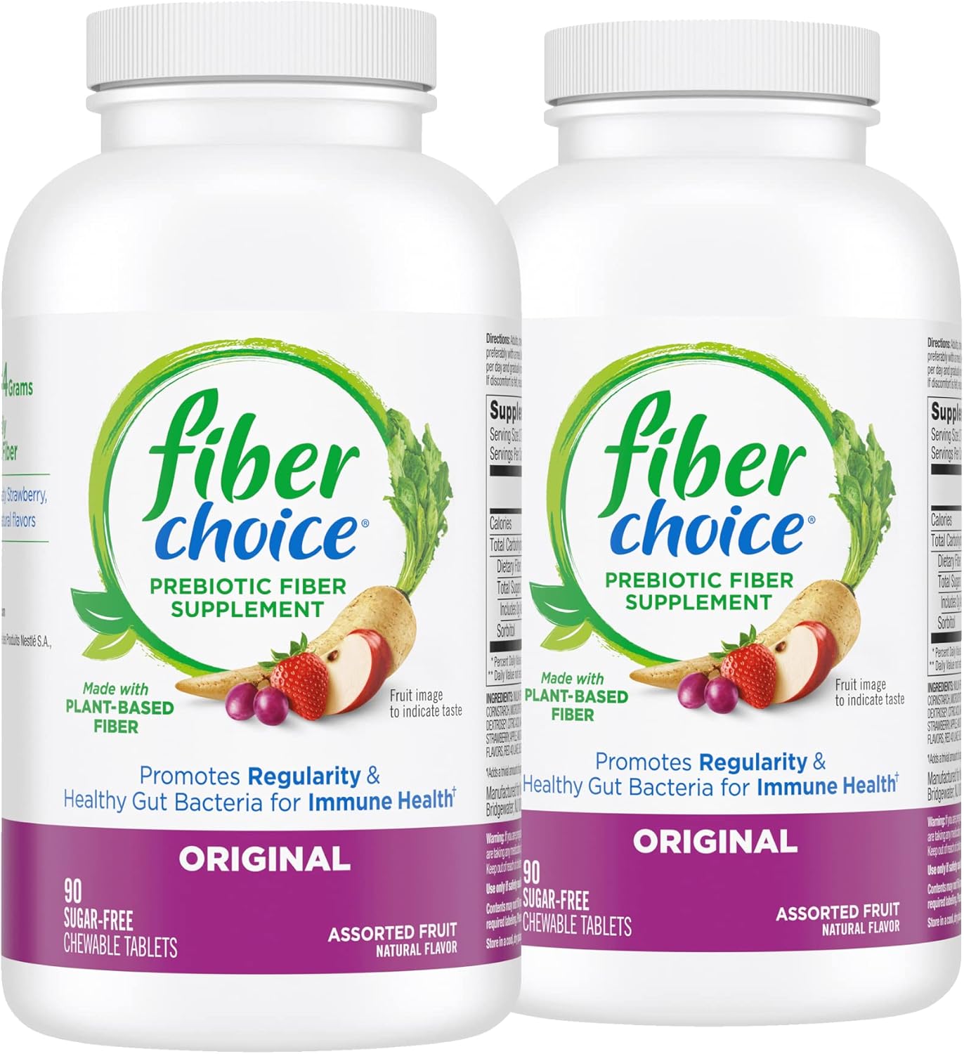 Pack of 180 Fiber Choice Daily Prebiotic Fiber Chewable Tablets in Assorted Fruit Flavors