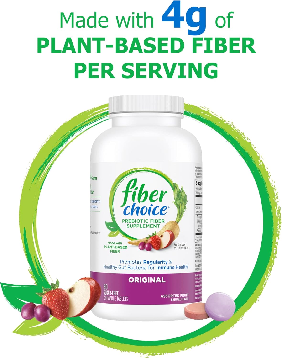 Pack of 180 Fiber Choice Daily Prebiotic Fiber Chewable Tablets in Assorted Fruit Flavors