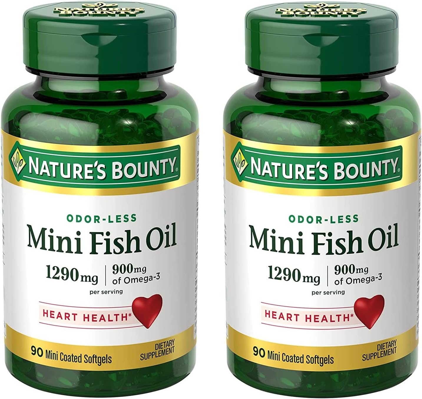 Pack of 180 Nature's Bounty Mini Fish Oil Softgels 1290 mg Omega-3 for Heart Health, Odor-Less, Small Size