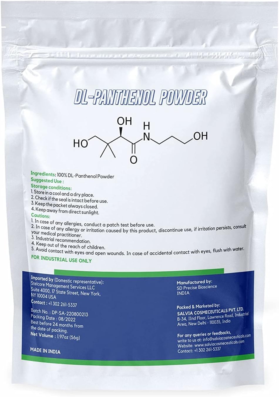 Pack of 2 - 1.97oz MYOC DL-Panthenol Powder Blend with Provitamin B5 for Hair and Skin Care