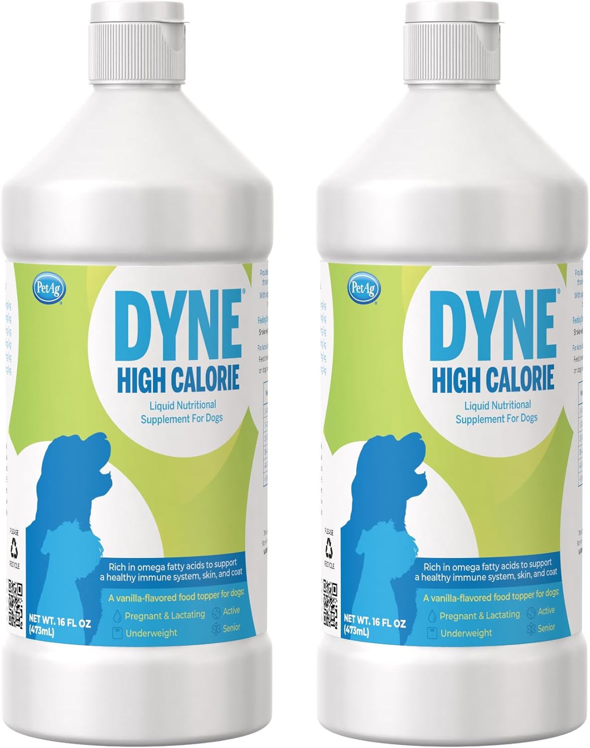 Pack of 2 - Dyne Pet-Ag High Calorie Liquid Supplement for Dogs & Puppies 8 Weeks+, 16 oz, Sweet Vanilla Flavor - Boosts Performance & Endurance