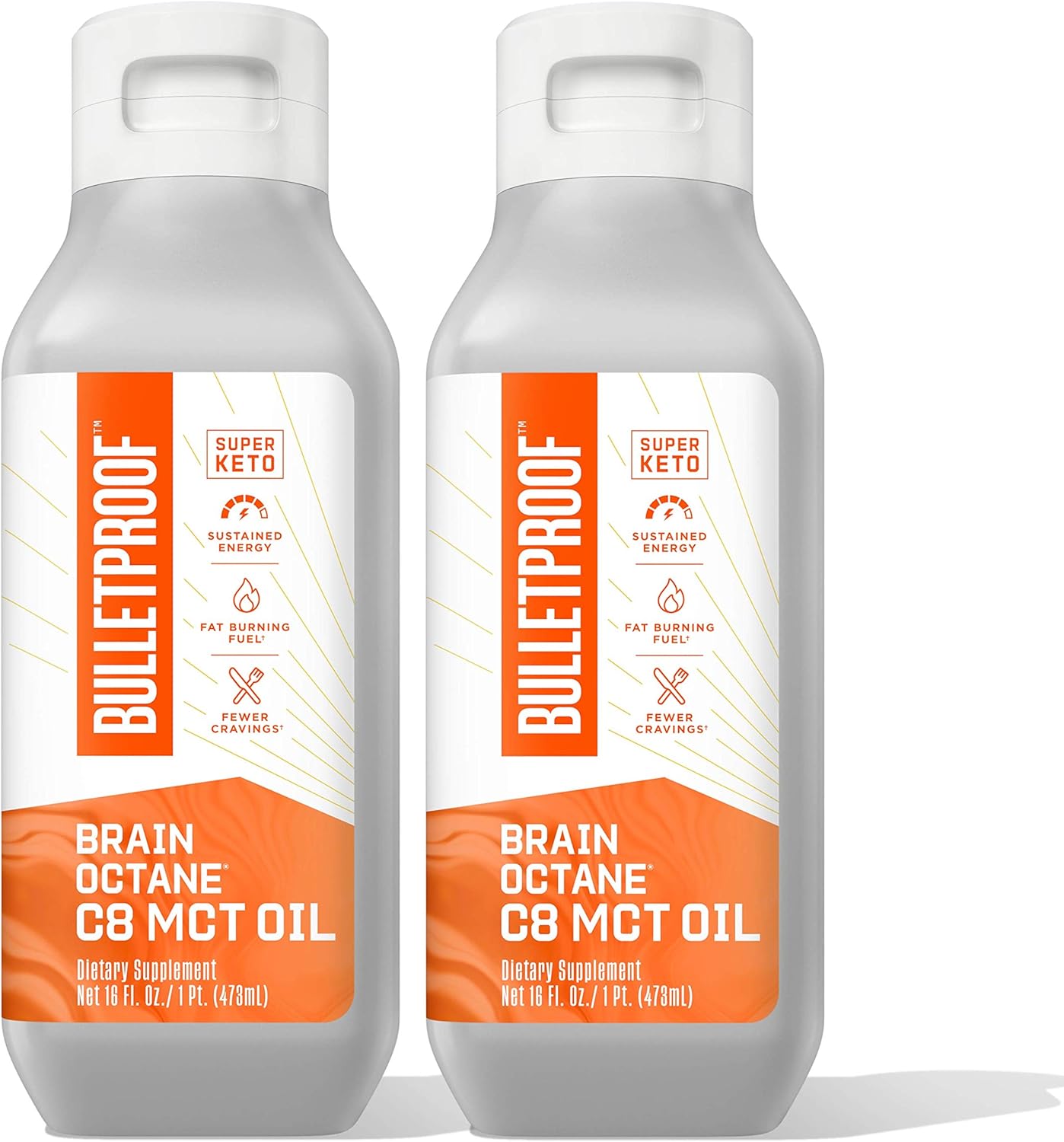 Pack of 2 Bulletproof Brain Octane C8 MCT Oil - 16 Ounces Each - Keto Supplement for Energy and Craving Control
