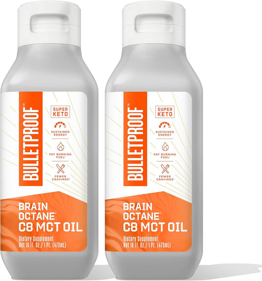 Pack of 2 Bulletproof Brain Octane C8 MCT Oil - 16 Ounces Each - Keto Supplement for Energy and Craving Control