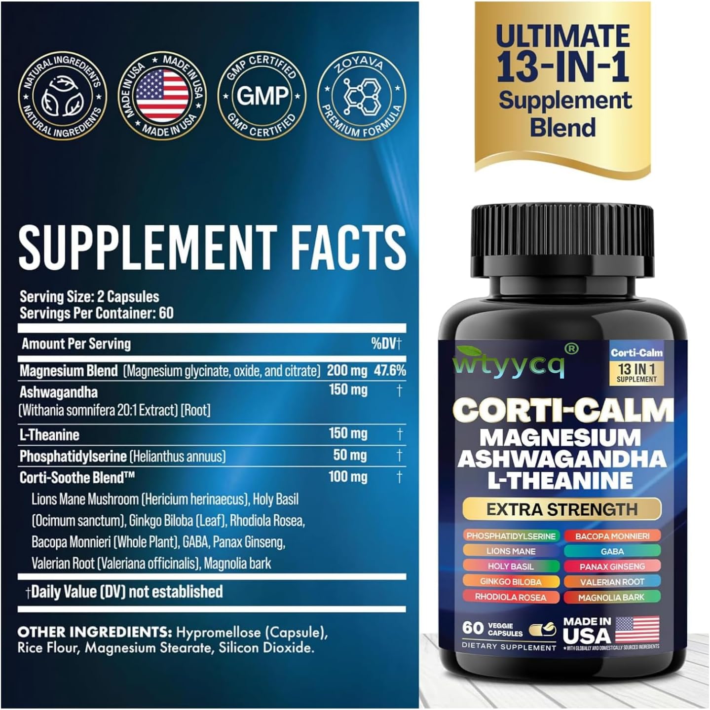 Pack of 2 Corti-Soothe Cortisol Manager Supplement with Magnesium Glycinate, L-Theanine, Ashwagandha, Phosphatidylserine, Lions Mane, Ginkgo Biloba, Bacopa Monnieri, Valerian Root