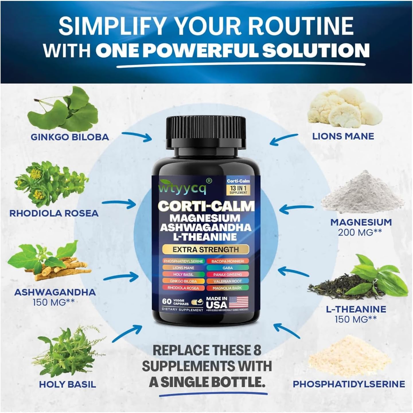 Pack of 2 Corti-Soothe Cortisol Manager Supplement with Magnesium Glycinate, L-Theanine, Ashwagandha, Phosphatidylserine, Lions Mane, Ginkgo Biloba, Bacopa Monnieri, Valerian Root