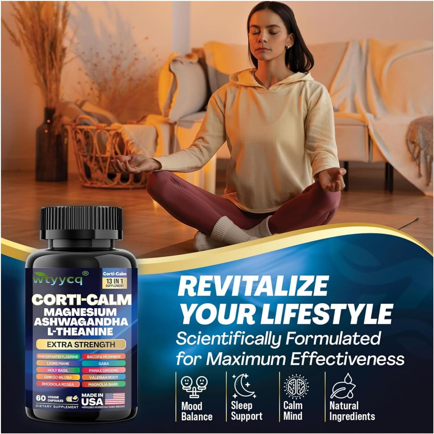 Pack of 2 Corti-Soothe Cortisol Manager Supplement with Magnesium Glycinate, L-Theanine, Ashwagandha, Phosphatidylserine, Lions Mane, Ginkgo Biloba, Bacopa Monnieri, Valerian Root