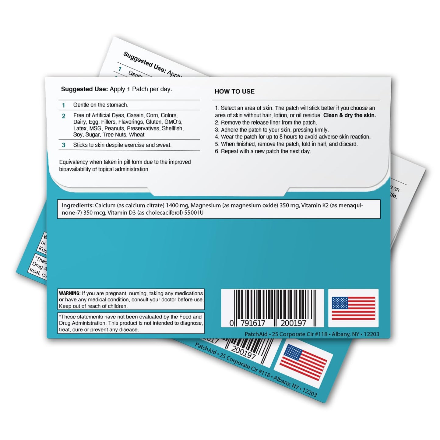 Pack of 2 D3/Calcium Topical Patches by PatchAid for 30-Day Supply