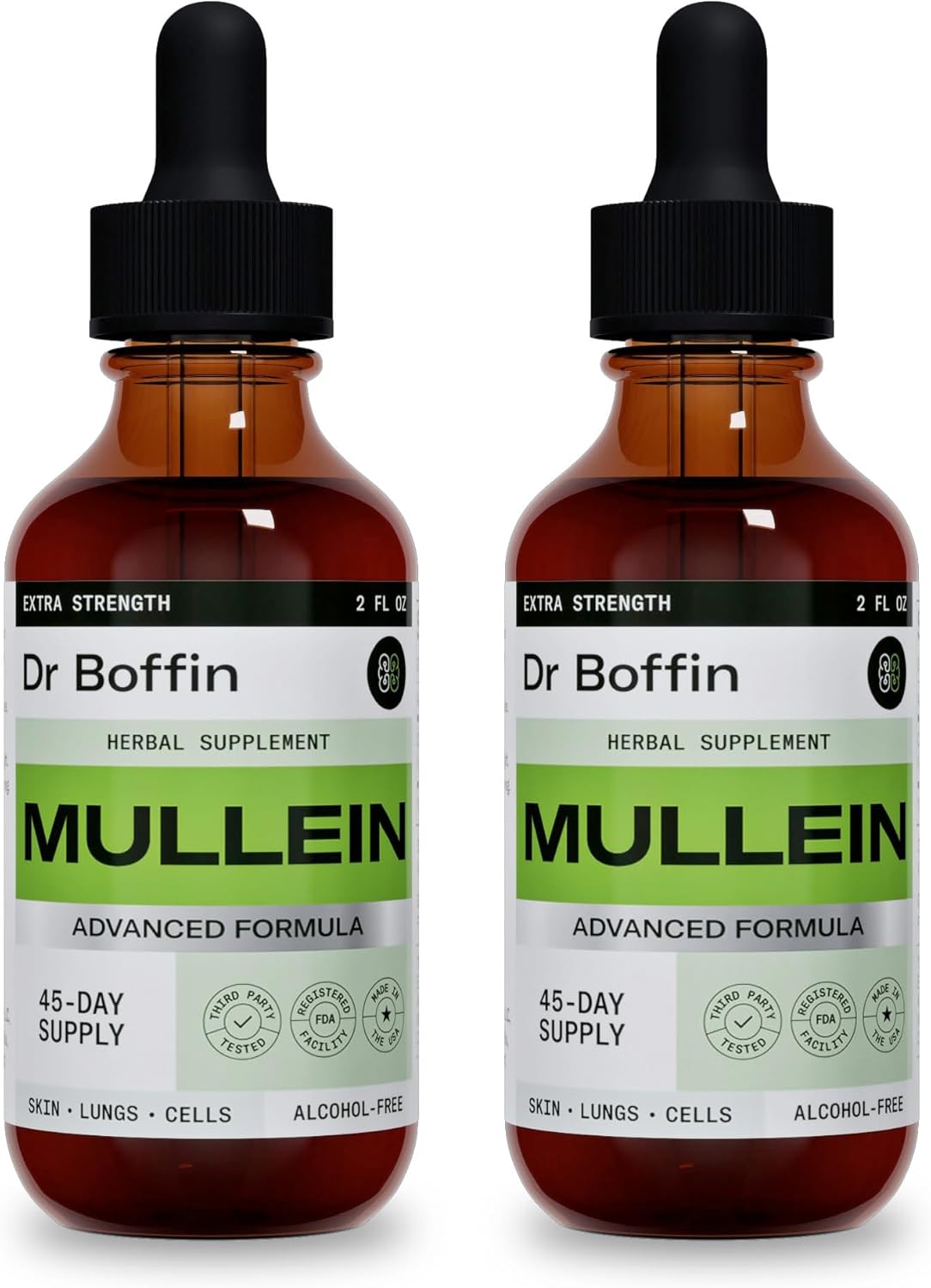 Pack of 2 Dr Boffin Mullein Leaf Liquid Extract 2 Fl Oz - Extra Strength Lung Cleanse and Detox Supplement Tincture for Respiratory Health and Immune Support