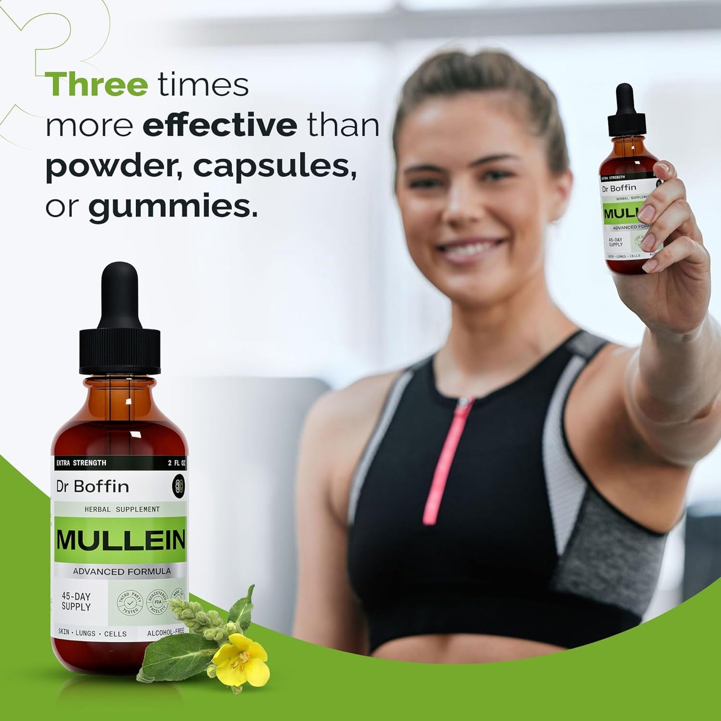Pack of 2 Dr Boffin Mullein Leaf Liquid Extract 2 Fl Oz - Extra Strength Lung Cleanse and Detox Supplement Tincture for Respiratory Health and Immune Support
