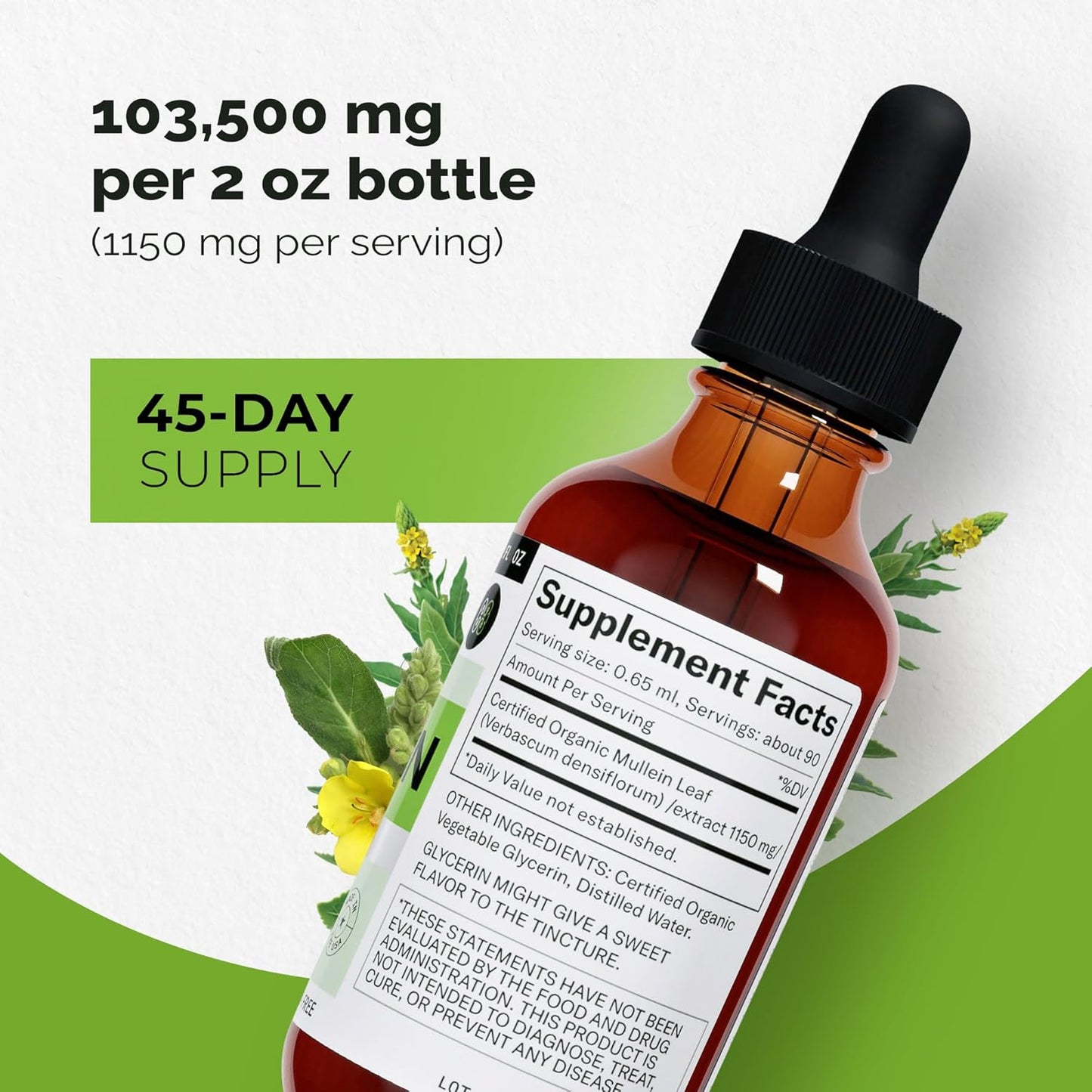 Pack of 2 Dr Boffin Mullein Leaf Liquid Extract 2 Fl Oz - Extra Strength Lung Cleanse and Detox Supplement Tincture for Respiratory Health and Immune Support