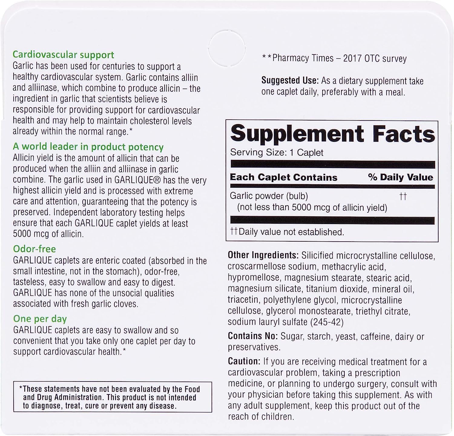 Pack of 2 Garlique Garlic Caplets for Heart Health and Immune Support