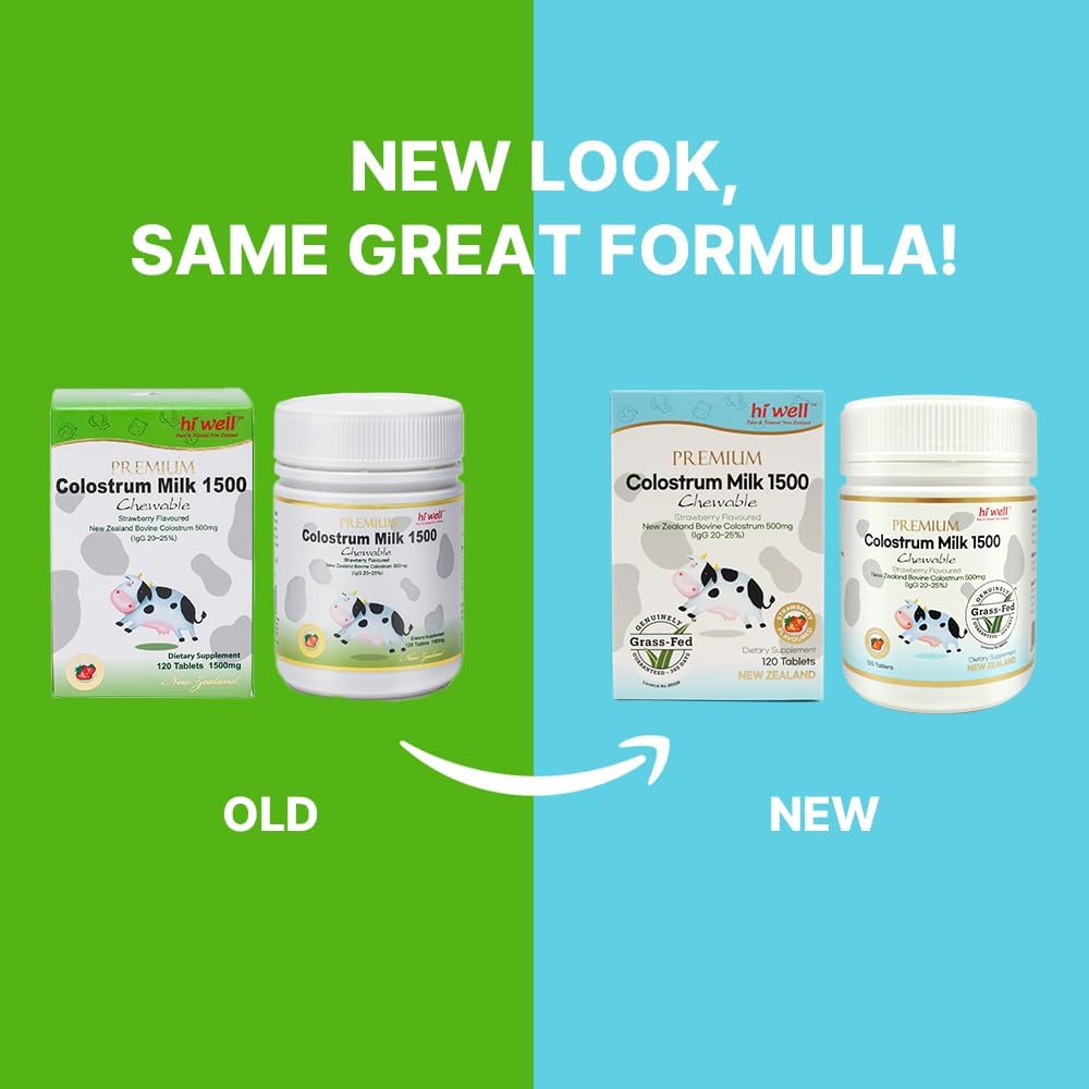 Pack of 2 Hi Well Premium Grass-Fed Colostrum Milk 1500 Tablets - Pure & Natural New Zealand Formula