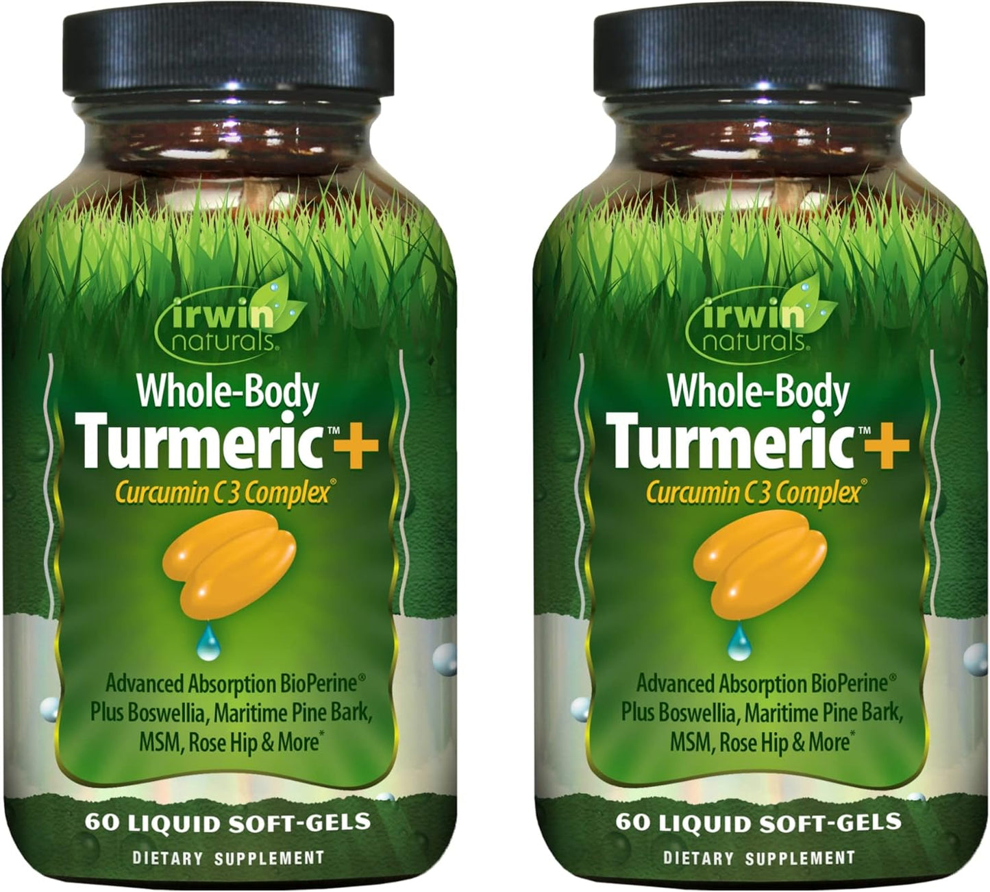 Pack of 2 Irwin Naturals Whole Body Turmeric + Curcumin C3 Complex Liquid Soft-Gels - 60 Servings - Supports Whole-Body Wellness