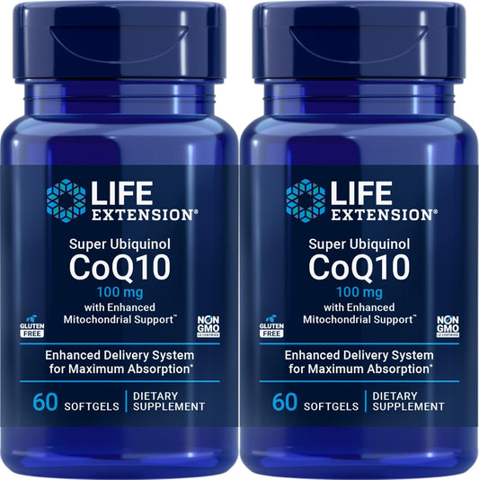 Pack of 2 Life Extension Super Ubiquinol CoQ10 100 mg, 60 Softgels with Enhanced Mitochondrial Support
