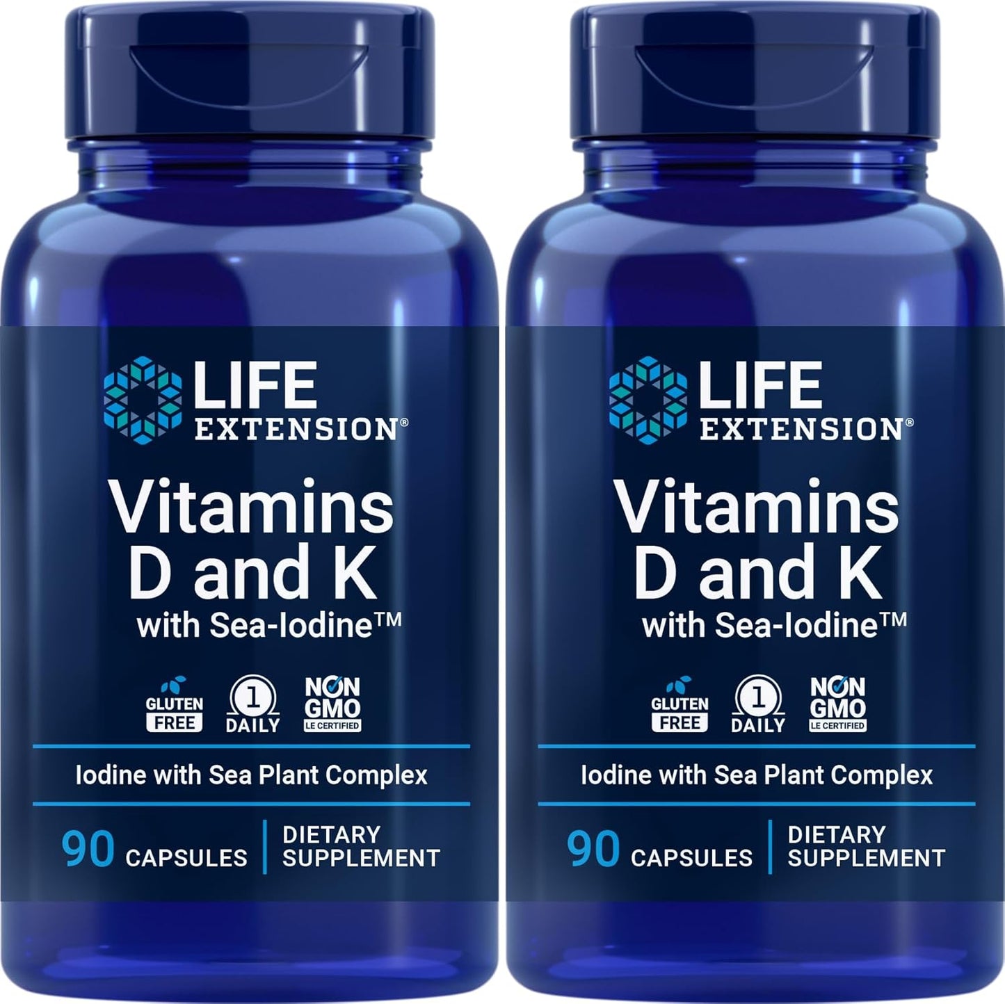 Pack of 2 Life Extension Vitamins D & K with Sea-Iodine Capsules for Longevity Support