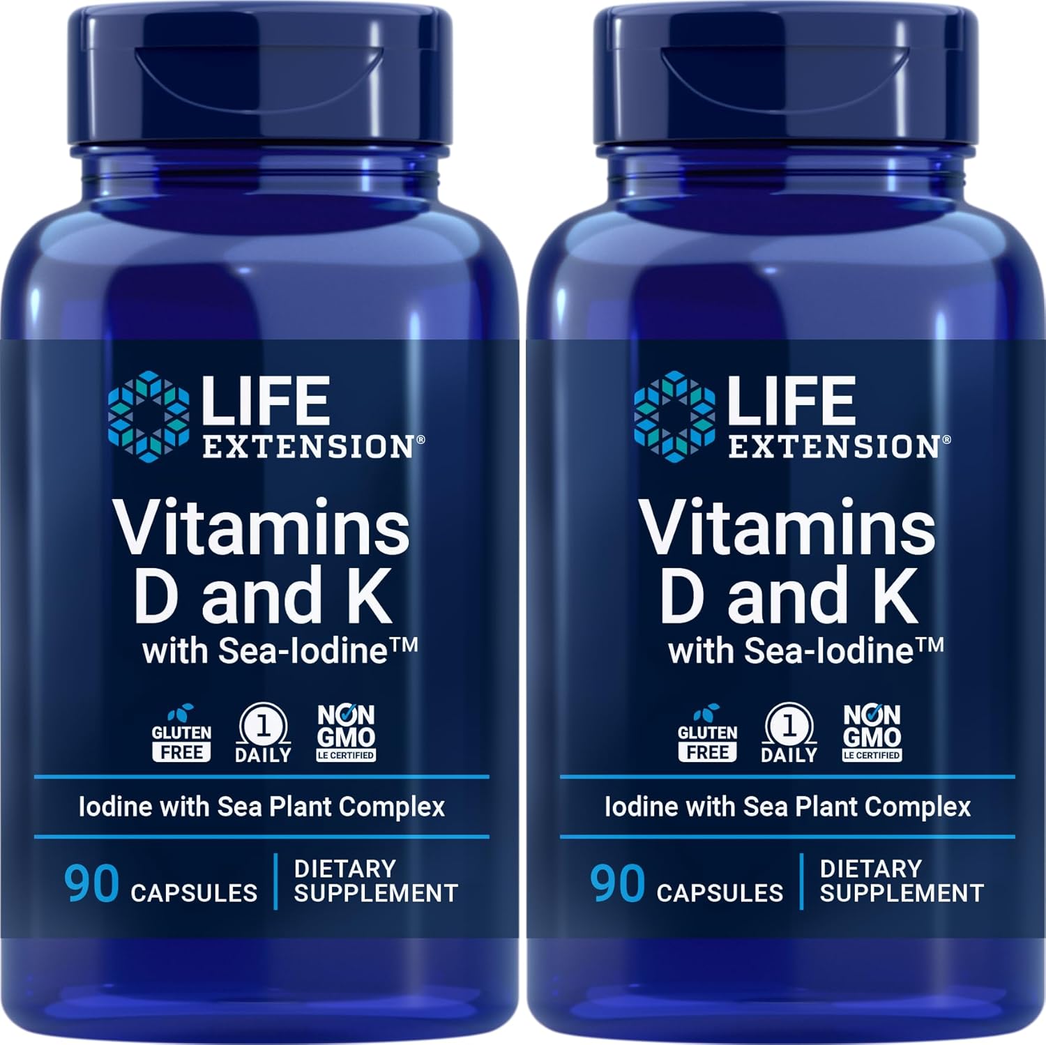 Pack of 2 Life Extension Vitamins D & K with Sea-Iodine Capsules for Longevity Support