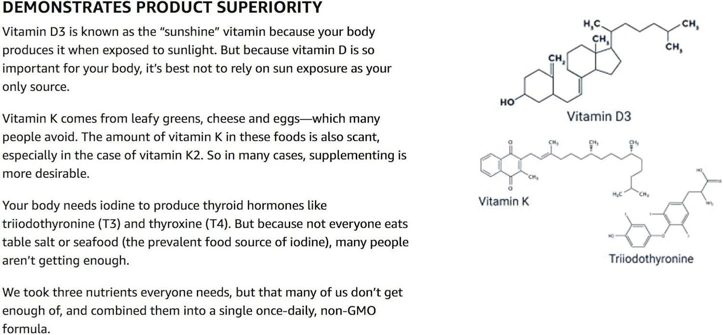 Pack of 2 Life Extension Vitamins D & K with Sea-Iodine Capsules for Longevity Support