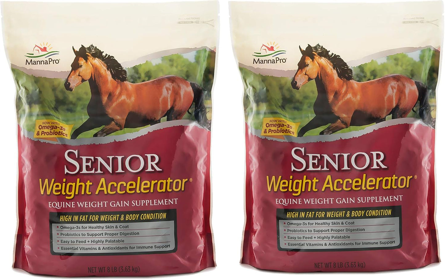 Pack of 2 Manna Pro Senior Weight Accelerator for Horses, 16 Pounds Total