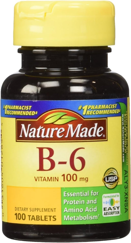 Pack of 2 Nature Made Vitamin B-6 100 Mg Tablets, 100-Count - Essential B6 Supplement for Energy & Metabolism