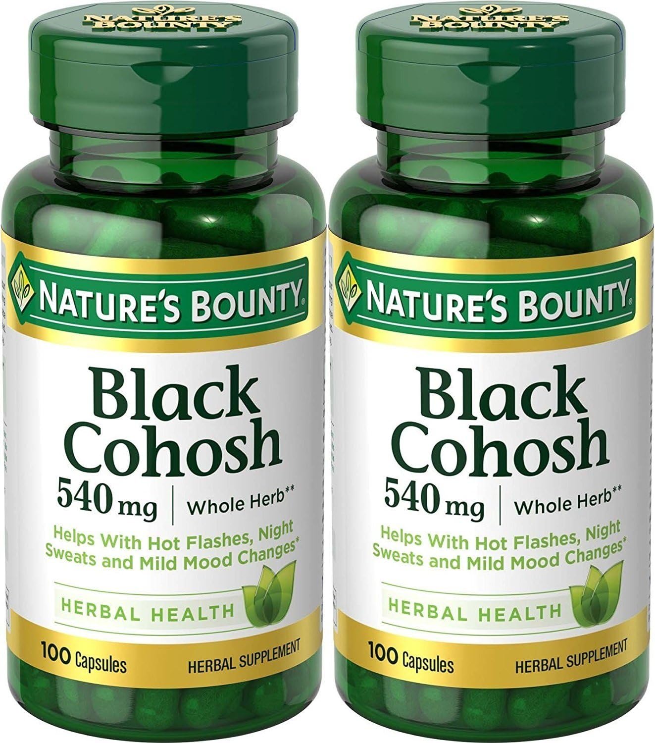 Pack of 2 Nature's Bounty Black Cohosh 540mg Capsules - Natural Whole Herb Supplement for Women's Health