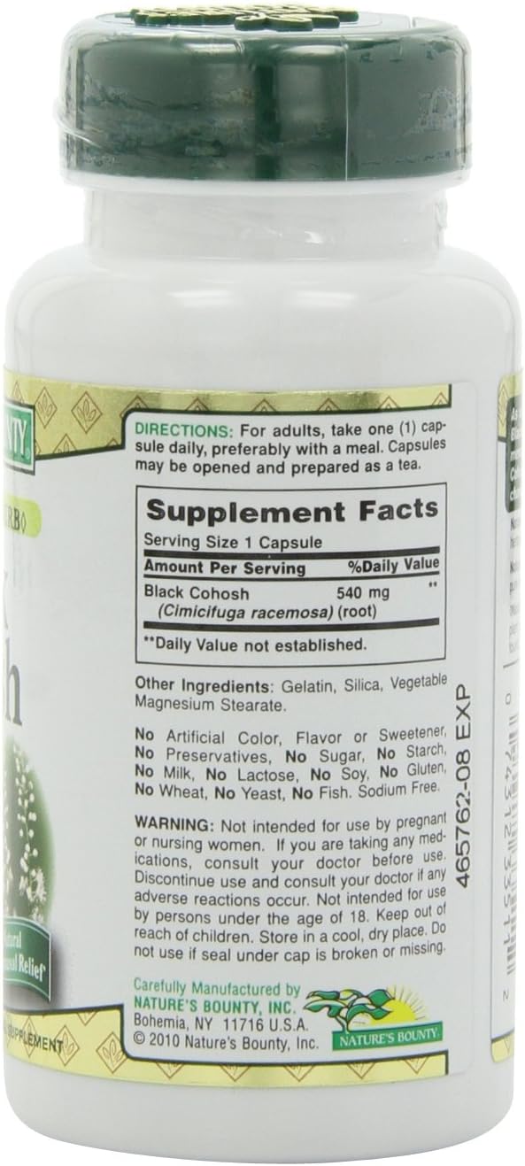Pack of 2 Nature's Bounty Black Cohosh 540mg Capsules - Natural Whole Herb Supplement for Women's Health