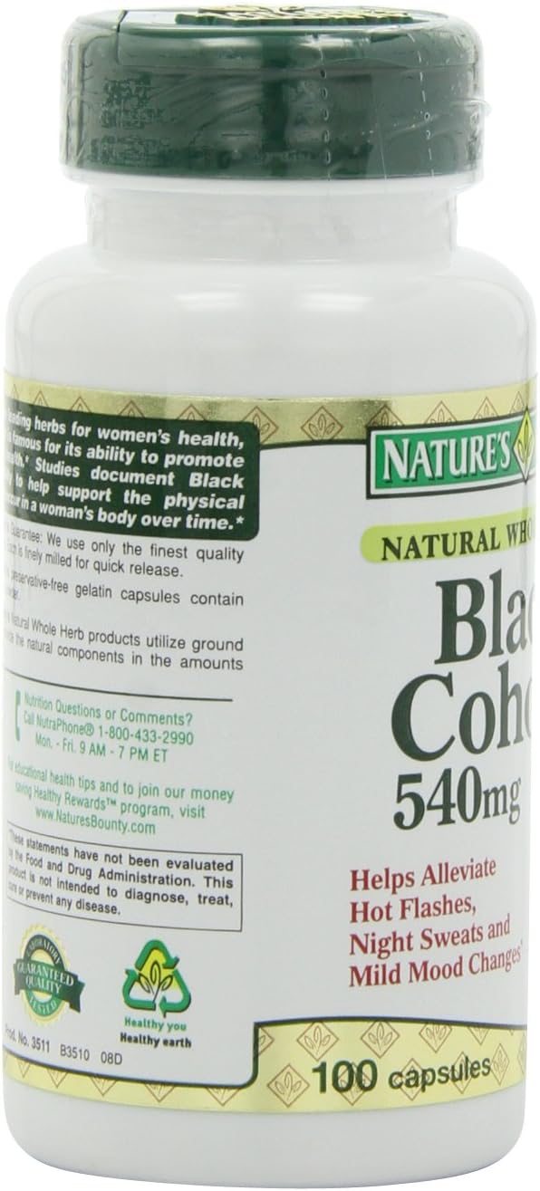 Pack of 2 Nature's Bounty Black Cohosh 540mg Capsules - Natural Whole Herb Supplement for Women's Health