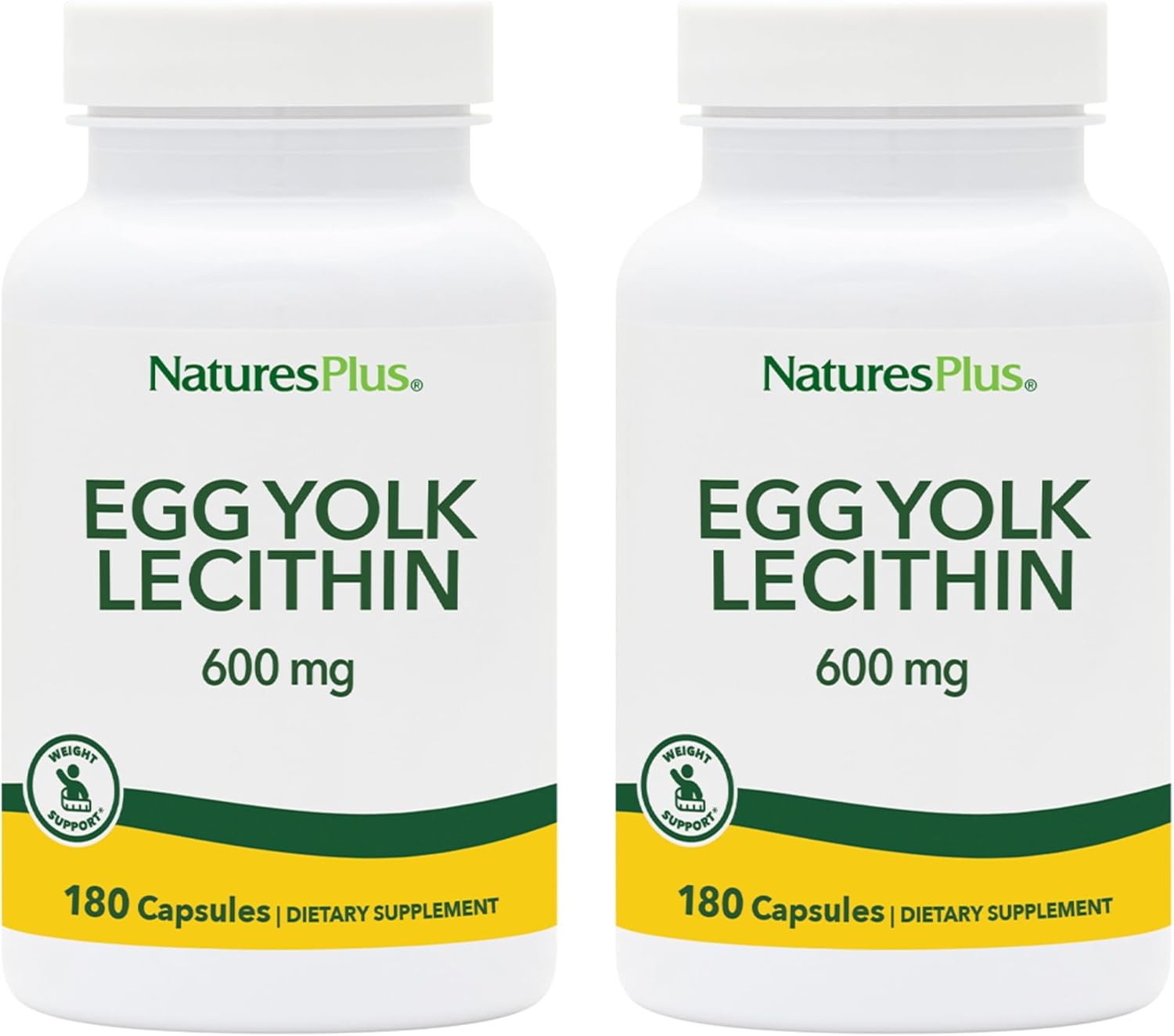 Pack of 2 Natures Plus Egg Yolk Lecithin Capsules - 600 mg, 90 Vegetarian Capsules - Supports Liver Function & Immune System - Soy and Gluten Free - 90 Servings