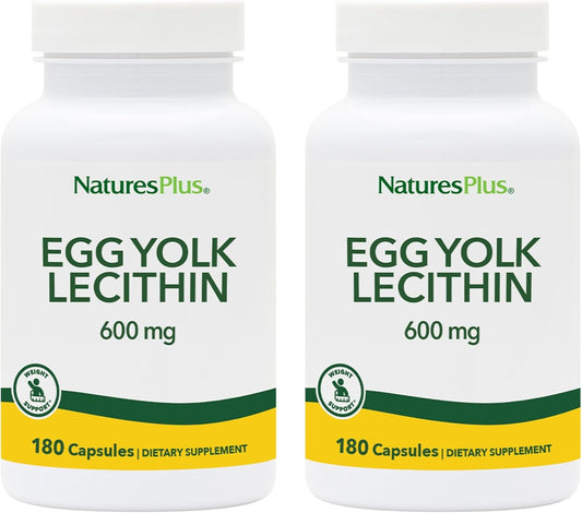 Pack of 2 Natures Plus Egg Yolk Lecithin Capsules - 600 mg, 90 Vegetarian Capsules - Supports Liver Function & Immune System - Soy and Gluten Free - 90 Servings