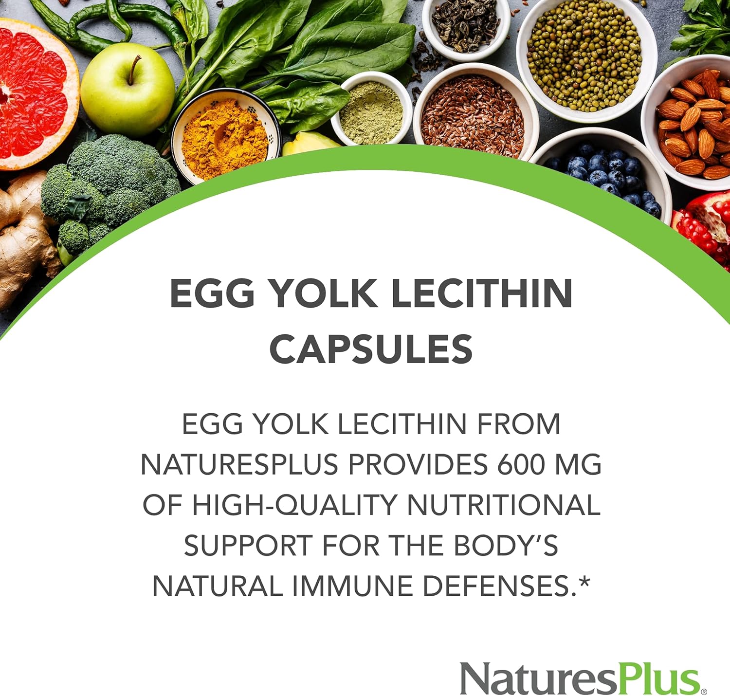 Pack of 2 Natures Plus Egg Yolk Lecithin Capsules - 600 mg, 90 Vegetarian Capsules - Supports Liver Function & Immune System - Soy and Gluten Free - 90 Servings