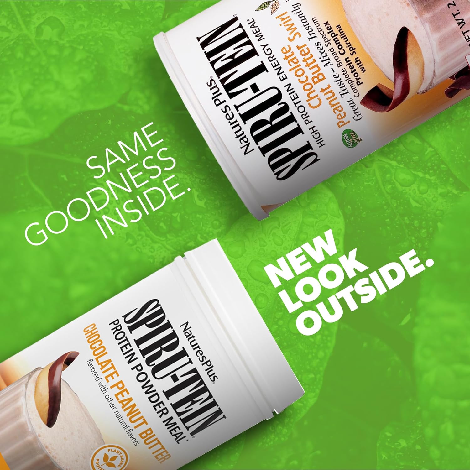 Pack of 2 Natures Plus SPIRU-TEIN Chocolate Peanut Butter Plant-Based Protein Powder - 2.3 lbs - 68 Servings - Vegetarian & Gluten Free