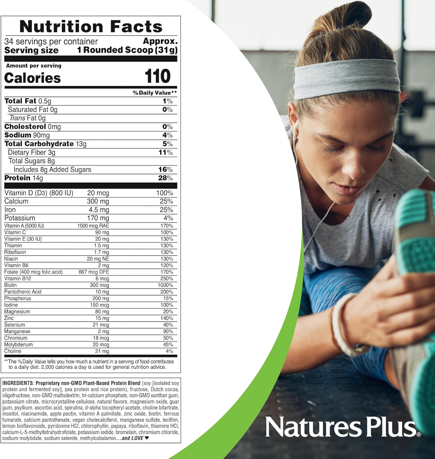 Pack of 2 Natures Plus SPIRU-TEIN Chocolate Peanut Butter Plant-Based Protein Powder - 2.3 lbs - 68 Servings - Vegetarian & Gluten Free