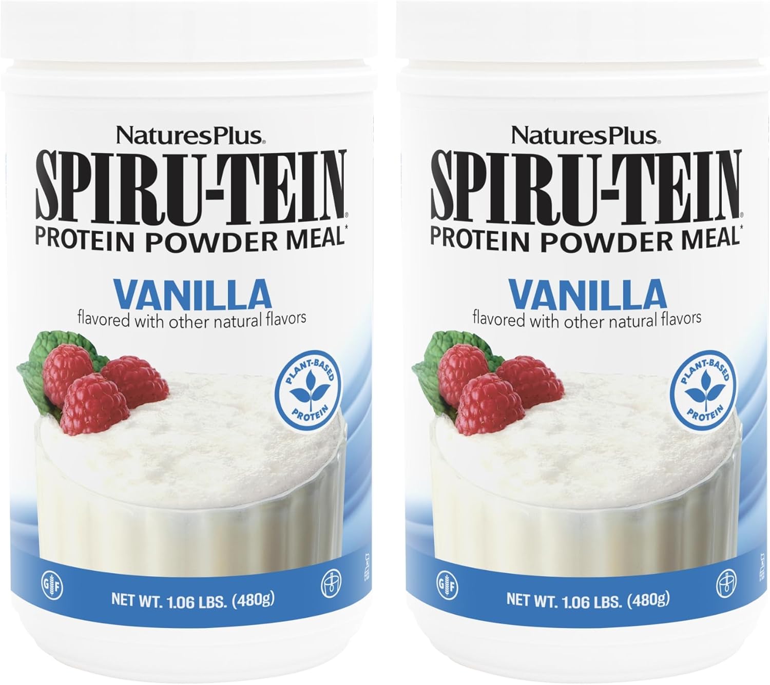 Pack of 2 Natures Plus SPIRU-TEIN Vanilla Plant-Based Protein Powder - 1.06 lbs - 32 Servings - Vegetarian, Gluten-Free