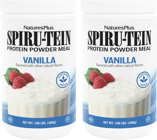 Pack of 2 Natures Plus SPIRU-TEIN Vanilla Plant-Based Protein Powder - 1.06 lbs - 32 Servings - Vegetarian, Gluten-Free